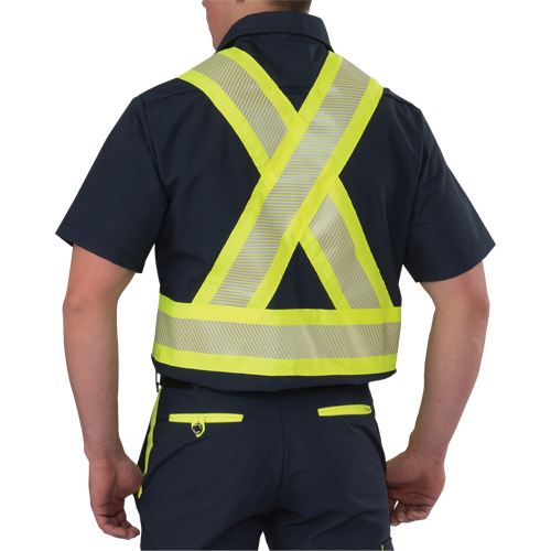 Chemise &agrave; manches courtes haute visibilit&eacute; r&eacute;sistant &agrave; la d&eacute;chirure, Polyester, Moyen (grande taille), Bleu marin Action Paper