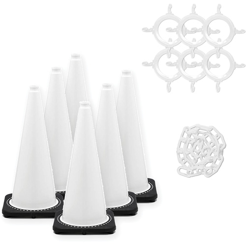 Ensemble de c&ocirc;nes de signalisation et chaînes, 28", Blanc Action Paper