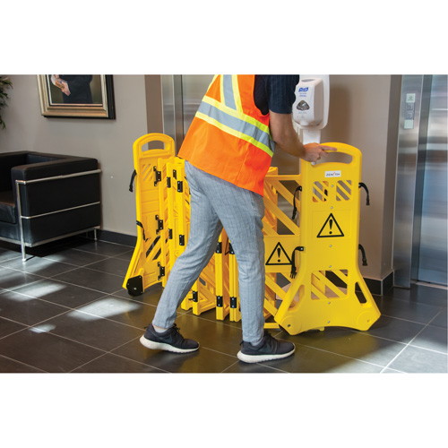 Portable Mobile Barrier, 40" H x 13' L, Yellow Action Paper