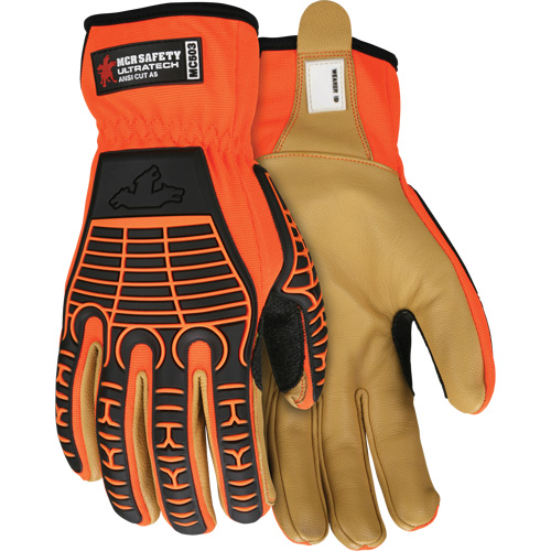 UltraTech Impact Gloves, Medium, Grain Leather Palm, Slip-On Cuff Action Paper