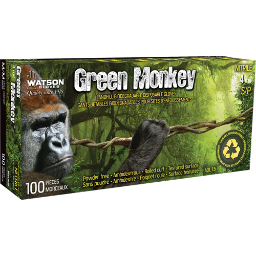 Gants 5559PF Green Monkey, Petit, Nitrile, 4 mils, Sans poudre, Vert Action Paper