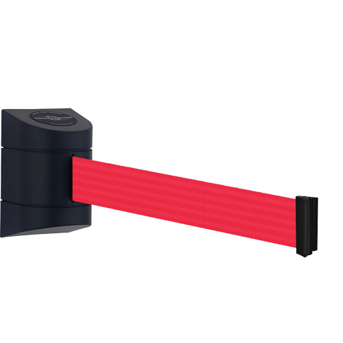 TensaBarrier&reg; Wall Mounted Unit, Plastic, Screw Mount, 30', Red Tape Action Paper