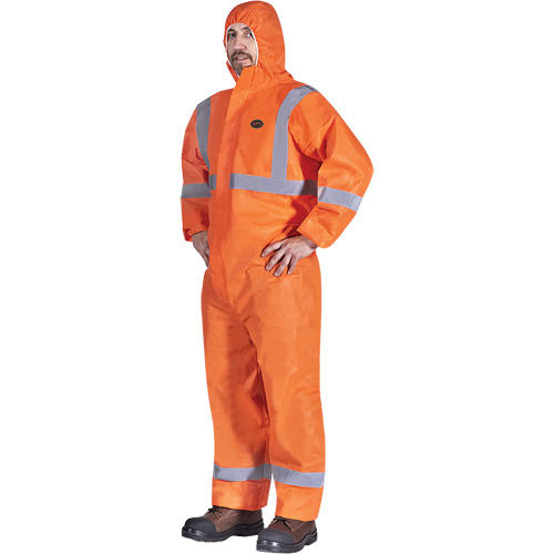 2077 Hooded Coveralls with Reflective Tape, Small, Orange, SMS Action Paper