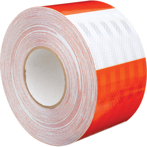High Intensity Prismatic Grade Barricade Sheeting, 4" W x 150' L, 19 mils, Orange and White Action Paper