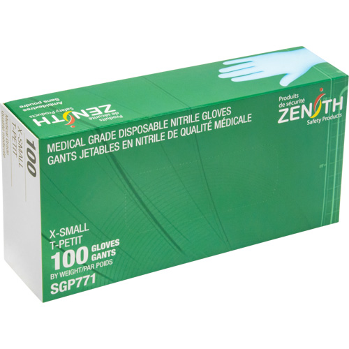 Gants jetables de calibre m&eacute;dical r&eacute;sistants &agrave; la perforation, T-petit, Nitrile, 4,5 mils, Sans poudre, Bleu, Classe 2 Action Paper