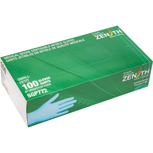 Puncture-Resistant Medical-Grade Disposable Gloves, Small, Nitrile, 4.5-mil, Powder-Free, Blue, Class 2 Action Paper