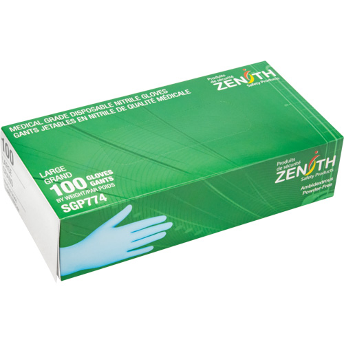 Gants jetables de calibre m&eacute;dical r&eacute;sistants &agrave; la perforation, Grand, Nitrile, 4,5 mils, Sans poudre, Bleu, Classe 2 Action Paper