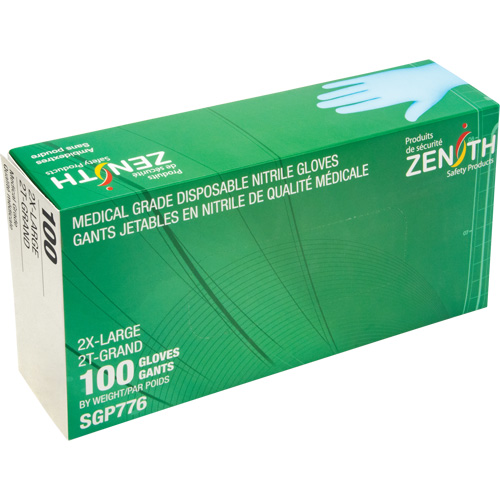 Gants jetables de calibre m&eacute;dical r&eacute;sistants &agrave; la perforation, 2T-Grand, Nitrile, 4,5 mils, Sans poudre, Bleu, Classe 2 Action Paper