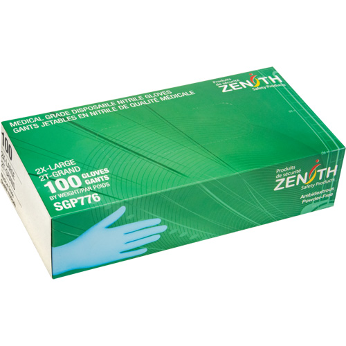 Gants jetables de calibre m&eacute;dical r&eacute;sistants &agrave; la perforation, 2T-Grand, Nitrile, 4,5 mils, Sans poudre, Bleu, Classe 2 Action Paper