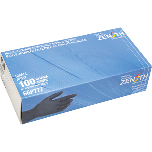 Puncture-Resistant Medical-Grade Disposable Gloves, Small, Nitrile, 5-mil, Powder-Free, Black, Class 2 Action Paper