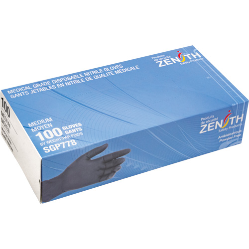 Puncture-Resistant Medical-Grade Disposable Gloves, Medium, Nitrile, 5-mil, Powder-Free, Black, Class 2 Action Paper