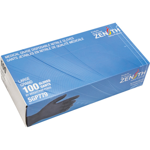 Gants jetables de calibre m&eacute;dical r&eacute;sistants &agrave; la perforation, Grand, Nitrile, 5 mils, Sans poudre, Noir, Classe 2 Action Paper