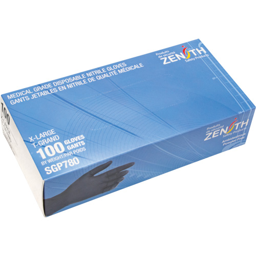 Puncture-Resistant Medical-Grade Disposable Gloves, X-Large, Nitrile, 5-mil, Powder-Free, Black, Class 2 Action Paper