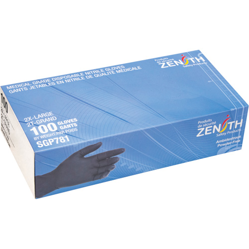 Puncture-Resistant Medical-Grade Disposable Gloves, 2X-Large, Nitrile, 5-mil, Powder-Free, Black, Class 2 Action Paper