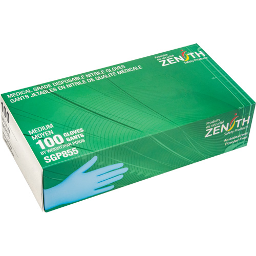Gants jetables de calibre m&eacute;dical r&eacute;sistants &agrave; la perforation, Moyen, Nitrile, 3,5 mils, Sans poudre, Bleu, Classe 2 Action Paper