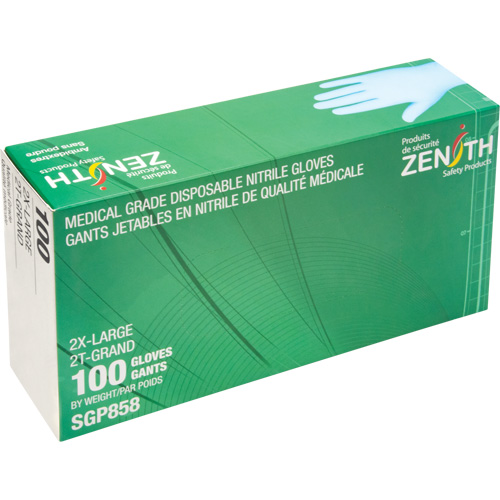 Puncture-Resistant Medical-Grade Disposable Gloves, 2X-Large, Nitrile, 3.5-mil, Powder-Free, Blue, Class 2 Action Paper