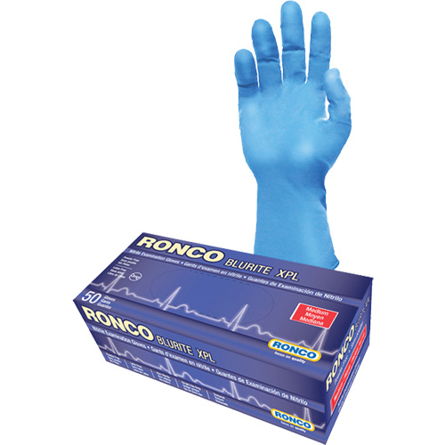 Blurite XPL Examination Gloves, Small, Nitrile, 8-mil, Powder-Free, Blue, Class 2 Action Paper