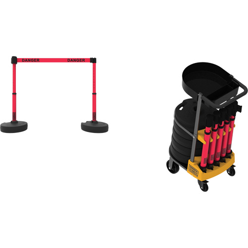 Plus Portable Barrier System Cart Package with Tray, 75' L, Metal/Plastic, Red Action Paper