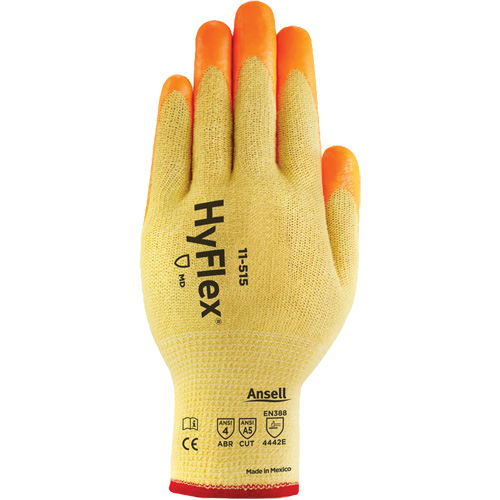 Gants haute visibilit&eacute; r&eacute;sistants aux coupures HyFlex, Taille 6, Calibre 13, Rev&ecirc;tement Mousse de nitrile, Enveloppe en Acier inoxydable/Kevlar/Spandex, ASTM ANSI niveau A5/EN 388 niveau E Action Paper