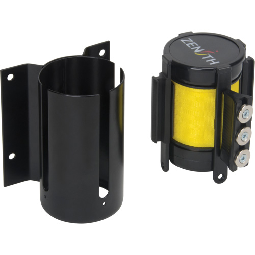 Barri&egrave;re &agrave; fixation murale avec ruban magn&eacute;tique, Acier, Fixation par vis, 12', Ruban Jaune Action Paper