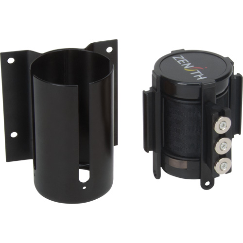 Wall Mount Barrier with Magnetic Tape, Steel, Screw Mount, 12', Black Tape Action Paper