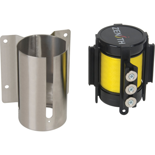 Wall Mount Barrier with Magnetic Tape, Steel, Screw Mount, 12', Yellow Tape Action Paper