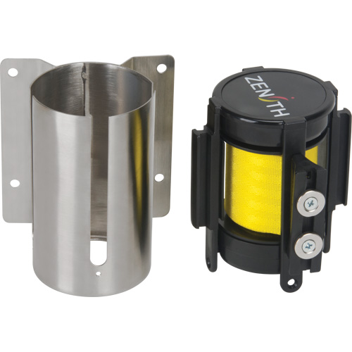 Wall Mount Barrier with Magnetic Tape, Steel, Screw Mount, 7', Yellow Tape Action Paper