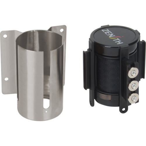 Wall Mount Barrier with Magnetic Tape, Steel, Screw Mount, 12', Black Tape Action Paper