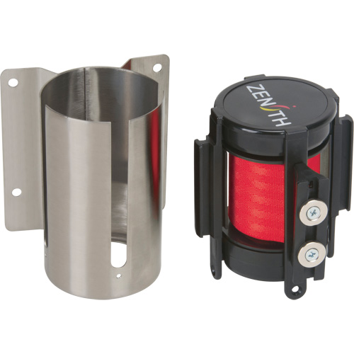 Wall Mount Barrier with Magnetic Tape, Steel, Screw Mount, 7', Red Tape Action Paper