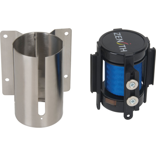 Barri&egrave;re &agrave; fixation murale avec ruban magn&eacute;tique, Acier, Fixation par vis, 7', Ruban Bleu Action Paper