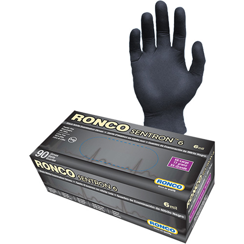 Sentron 6 Disposable Examination Gloves, 2X-Large, Nitrile, 6-mil, Powder-Free, Black, Class 2 Action Paper