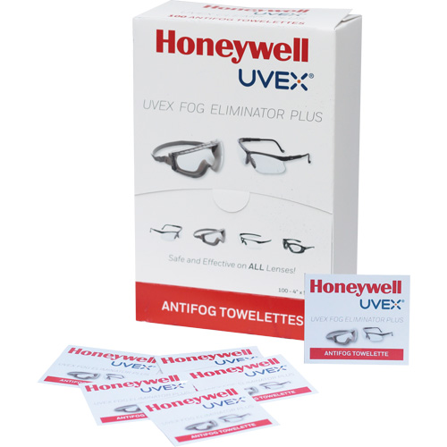 Uvex&reg; Fog Eliminator Plus Lens Towelettes, 4" x 5", Pack Of 100 Action Paper