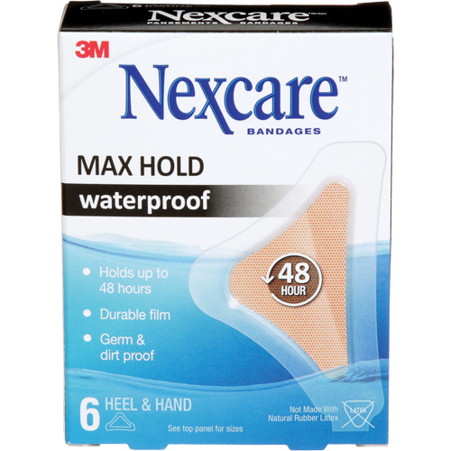 Pansements imperm&eacute;ables &agrave; tenue maximale Nexcare, Main/Talon, 3-1/2", Plastique, St&eacute;rile Action Paper