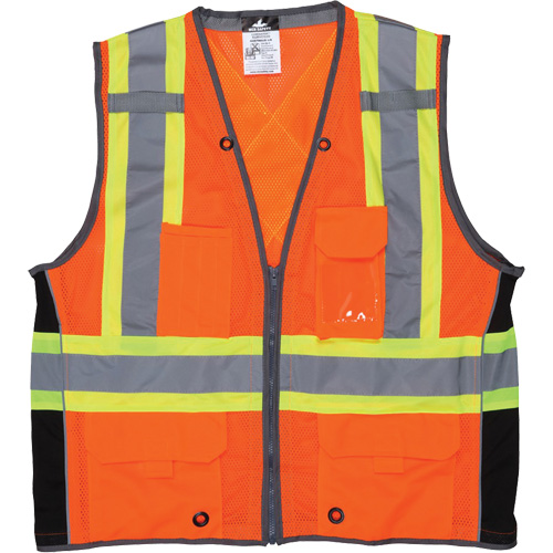 Surveyor Safety Vest, High Visibility Orange, Large, Polyester Action Paper