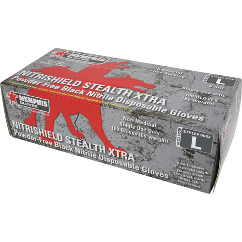 NitriShield Stealth Extra Disposable Gloves, Large, Nitrile, 6-mil, Powder-Free, Black Action Paper