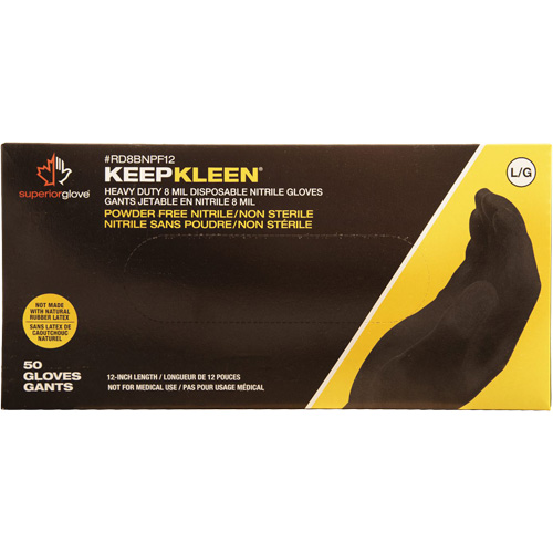 Gants jetables KeepKleen, Grand, Nitrile, 8 mils, Sans poudre, Noir Action Paper