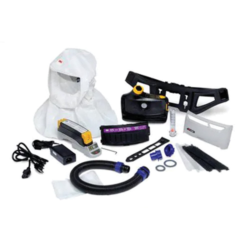 Versaflo Powered Air Purifying Respirator Easy Clean Kit, Loose Fitting Hood & Faceshield, Lithium-Ion Battery Action Paper