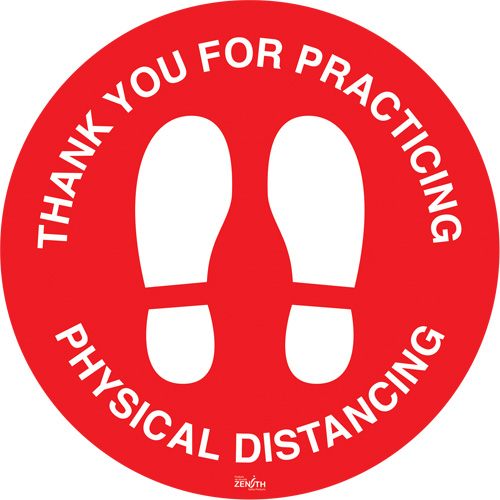 "Physical Distancing" Floor Sign, Adhesive, English with Pictogram Action Paper