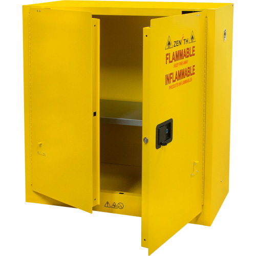 Flammable Storage Cabinet, 30 gal., 2 Door, 43" W x 44" H x 18" D Action Paper