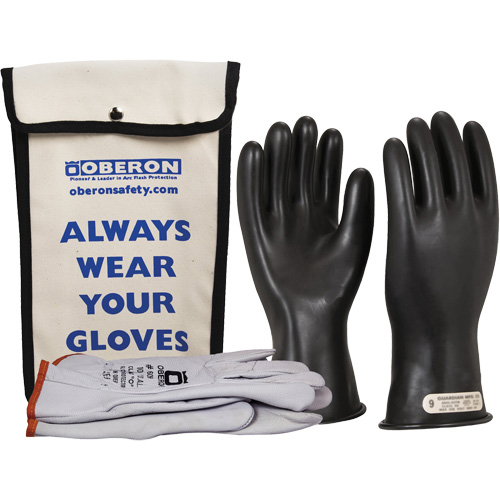 Ensemble de gants en caoutchouc pour l'&eacute;lectricit&eacute; de classe 0, 10, 11" lo, 20 cal/cm², NFPA 70E Action Paper