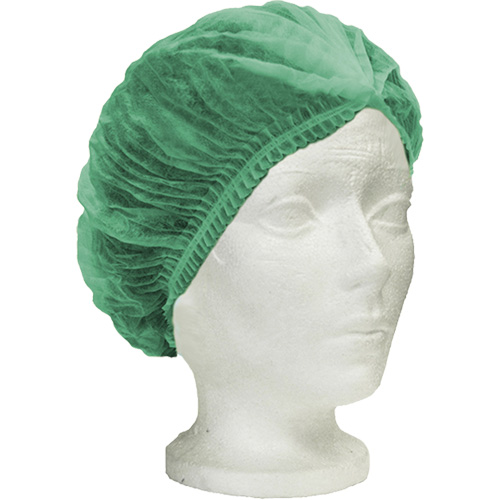 Ronco Care Pleated Bouffant Cap, Polypropylene, 21", Green Action Paper