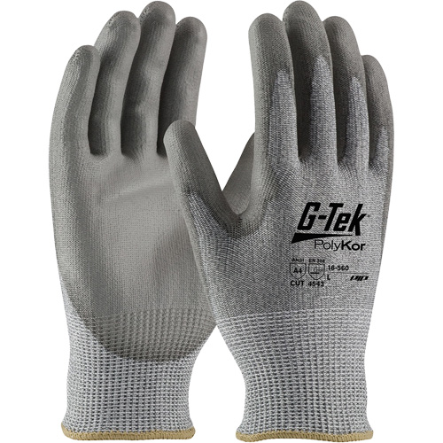 G-Tek&reg; PolyKor&reg; Cut Resistant Gloves, Small, 13 Gauge, Polyurethane Coated, ASTM ANSI Level A4/EN 388 Level 5/EN 388 Level D Action Paper