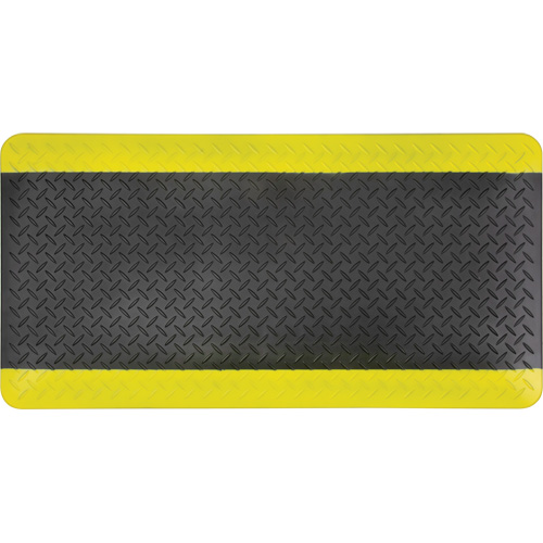 Anti-Fatigue Matting, Diamond, 1-2/3' x 3-1/4' x 3/4", Black/Yellow, Polyurethane Action Paper