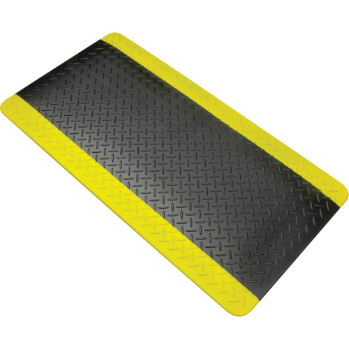 Anti-Fatigue Matting, Diamond, 1-2/3' x 3-1/4' x 3/4", Black/Yellow, Polyurethane Action Paper