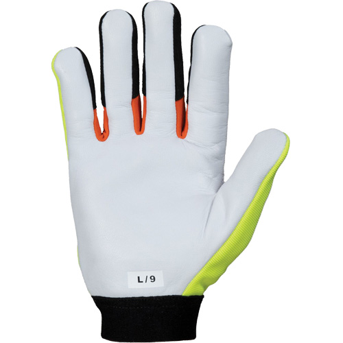 ClutchGear&reg; High-Visibility Mechanic's Gloves, Grain Goatskin Palm, Size Medium Action Paper