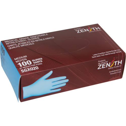 Gants tactiles jetables de calibre m&eacute;dical, Petit, Nitrile/vinyle, 4,5 mils, Sans poudre, Bleu, Classe 2 Action Paper