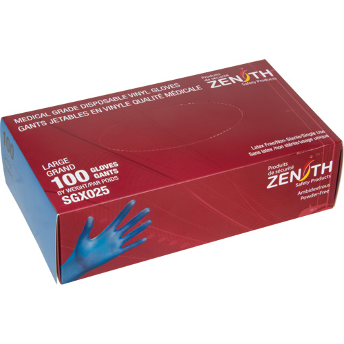 Medical-Grade Disposable Gloves, Small, Vinyl, 4.5-mil, Powder-Free, Blue, Class 2 Action Paper