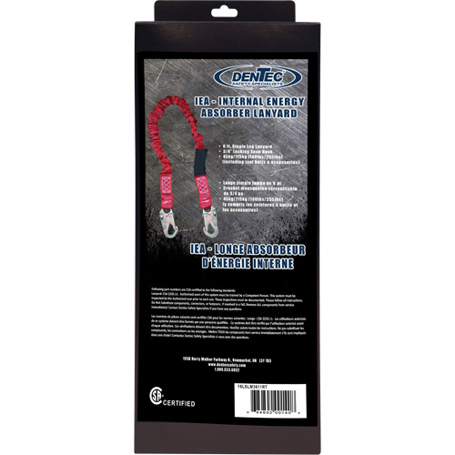 Longe amortisseuse interne ShockSorb, 6', Point d'ancrage &agrave; Crochet mousqueton, Crochet mousqueton aux jambes, Polyester Action Paper
