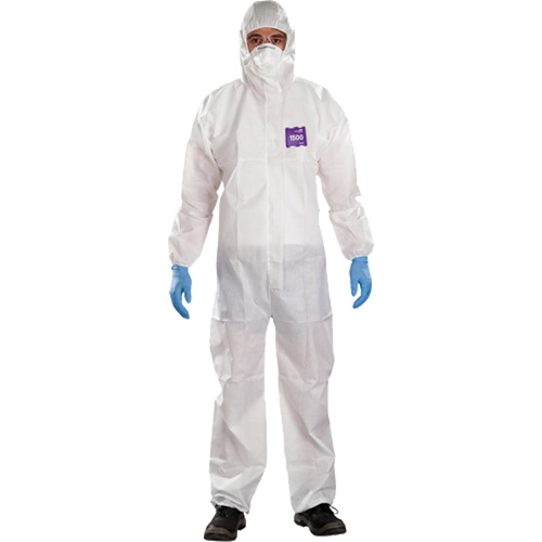 AlphaTec Microchem&reg; 3-Piece Chemical Resistant Coveralls with Hood, 2X-Large, White Action Paper