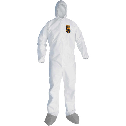 KleenGuardA45 Liquid & Particle Protection Coveralls with Anti-Slip Shoe, Large, Grey/White, Microporous Action Paper
